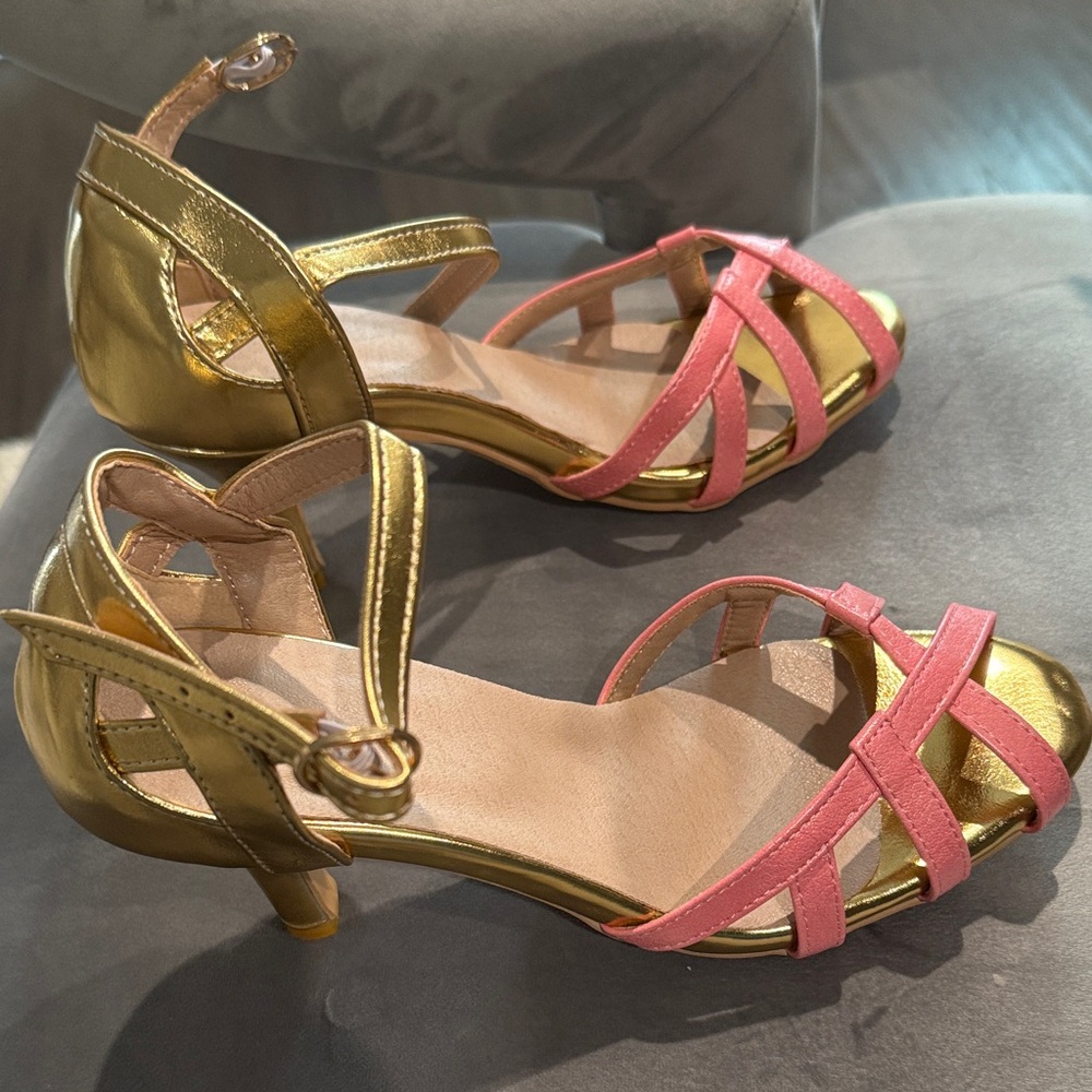 Elegant Gold and Pink Strappy Heels